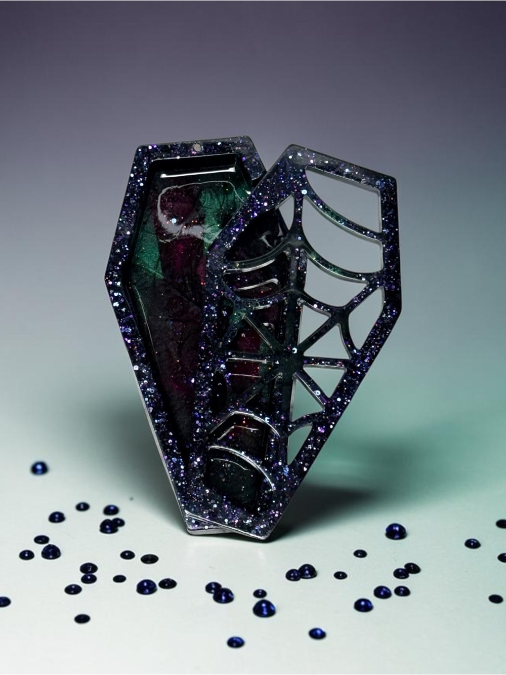 Hand Crafted Purple Glitter Coffin Trinket Box